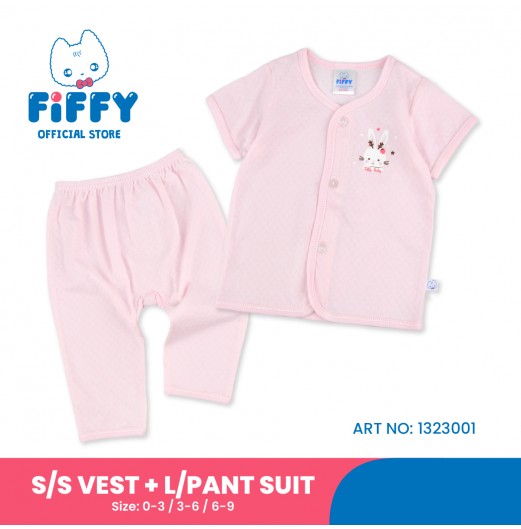 FIFFY STRAWBERRY RABBIT SHORT SLEEVE VEST + LONG PANT SUIT