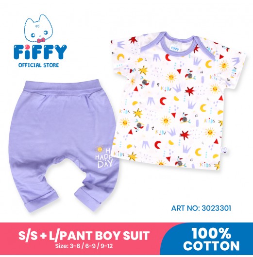 FIFFY HAPPY UNIVERSE SHORT SLEEVE + LONG PANT BOY SUIT