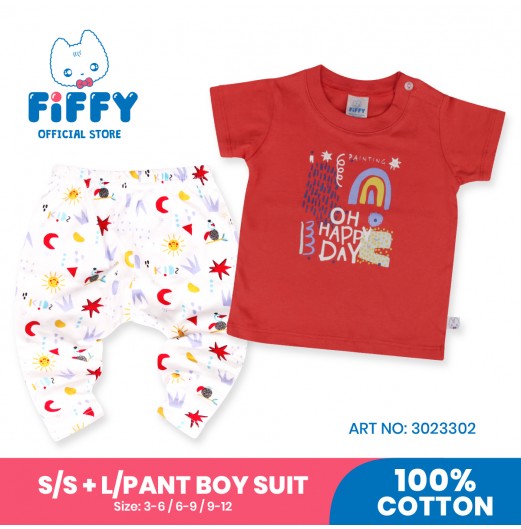 FIFFY OH HAPPY DAY SHORT SLEEVE + LONG PANT BOY SUIT