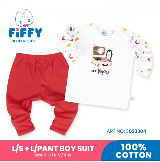 FIFFY TRAVEL PENGUIN LONG SLEEVE + LONG PANT BOY SUIT