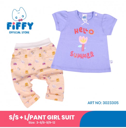 FIFFY HELLO SUMMER SHORT SLEEVE + LONG PANT GIRL SUIT