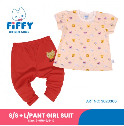 FIFFY GLASSES CAT SHORT SLEEVE + LONG PANT GIRL SUIT