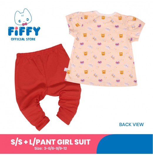 FIFFY GLASSES CAT SHORT SLEEVE + LONG PANT GIRL SUIT