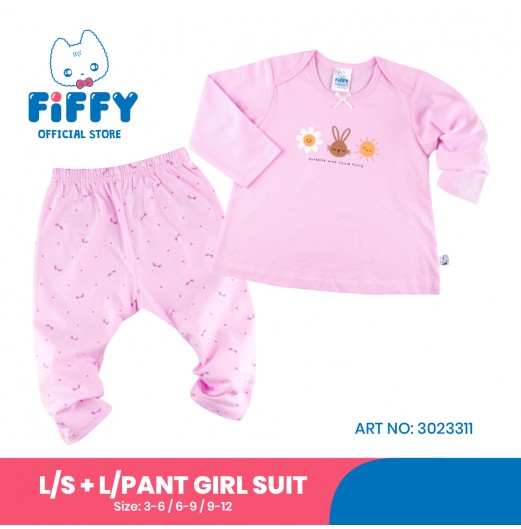 FIFFY SUNSHINE WITH BUNNY LONG SLEEVE VEST+ LONG PANT GIRL SUIT