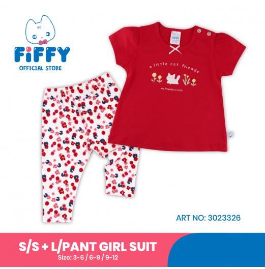 FIFFY A LITTLE CAT FRIEND SHORT SLEEVE + LONG PANT GIRL SUIT