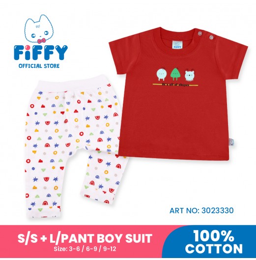 FIFFY HAPPY SHAPES SHORT SLEEVE + LONG PANT BOY SUIT