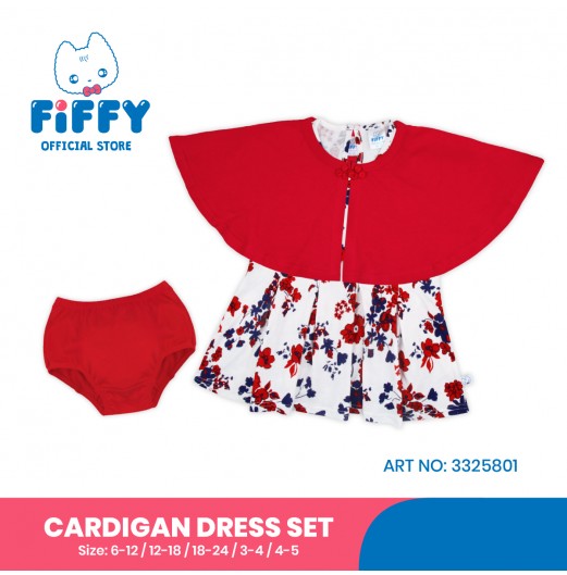 FIFFY CRIMSON BLOSSOM CARDIGAN DRESS SET