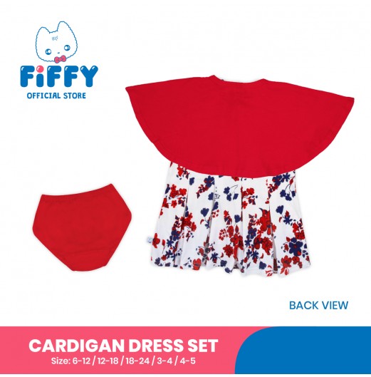 FIFFY CRIMSON BLOSSOM CARDIGAN DRESS SET