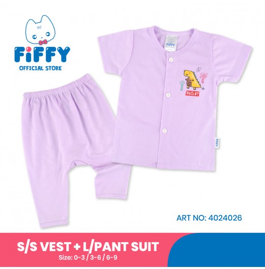 FIFFY HELLO DINOSAUR SHORT SLEEVE VEST + LONG PANT SUIT