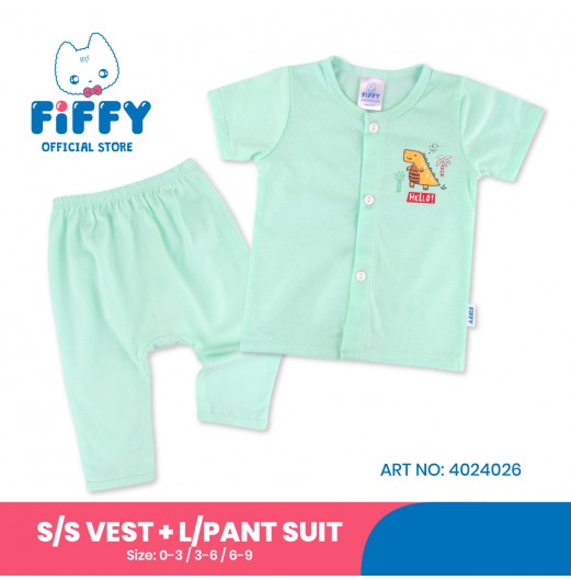 FIFFY HELLO DINOSAUR SHORT SLEEVE VEST + LONG PANT SUIT