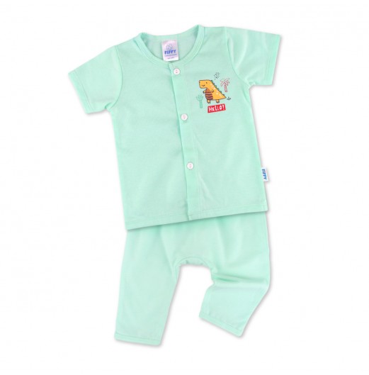 FIFFY HELLO DINOSAUR SHORT SLEEVE VEST + LONG PANT SUIT