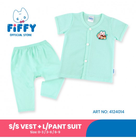 FIFFY AND DESSERT KITTY SHORT SLEEVE VEST + LONG PANT SUIT