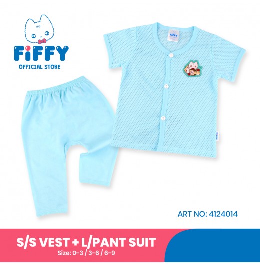 FIFFY AND DESSERT KITTY SHORT SLEEVE VEST + LONG PANT SUIT