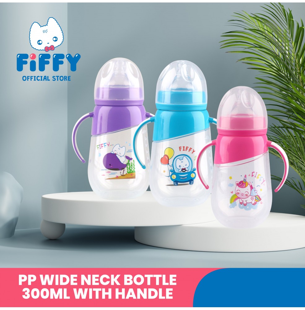 Feeding Bottles - FIFFY PP WIDE NECK BOTTLE 300ML HANDLE