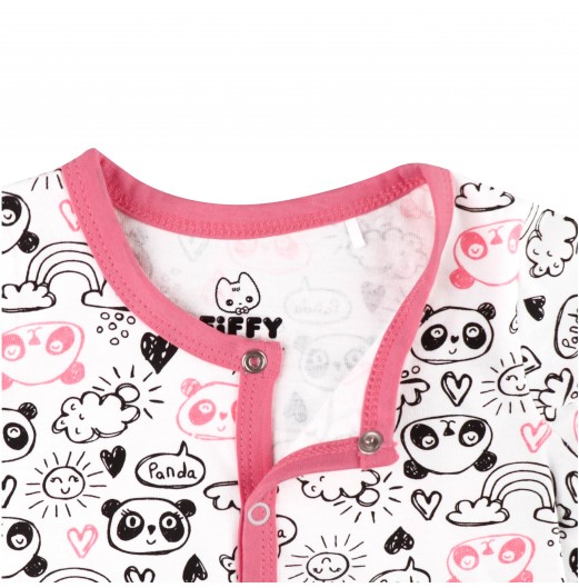 FIFFY PINK RIBBON PANDA 4 IN 1 GIRL ROMPER SET