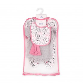 FIFFY PINK RIBBON PANDA 4 IN 1 GIRL ROMPER SET