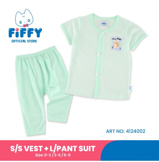 FIFFY HELLO BEAR SHORT SLEEVE VEST + LONG PANT SUIT