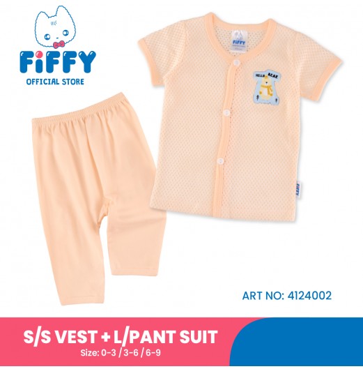 FIFFY HELLO BEAR SHORT SLEEVE VEST + LONG PANT SUIT